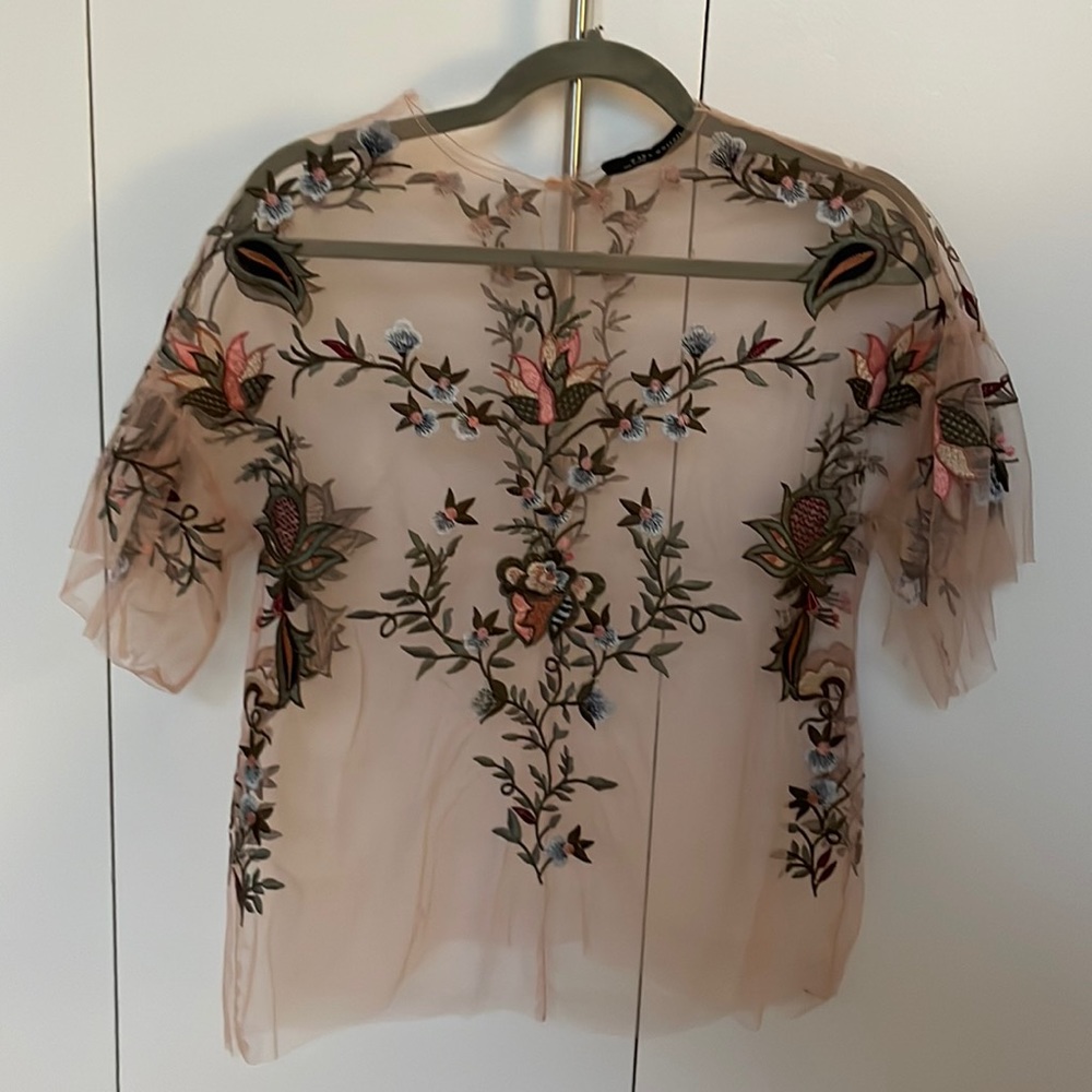 Beautiful pink sheer floral blouse